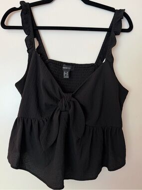Forever 21 Black Tie-Front Peplum Blouse